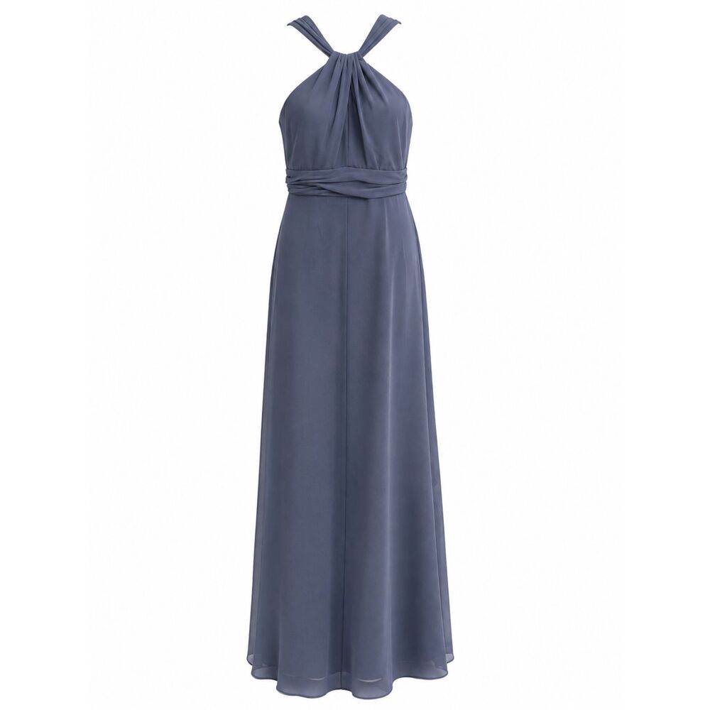 Jenny Packham Bridesmaid Gown NWT Size 12 Slate Blue Halter Formal Maxi Dress